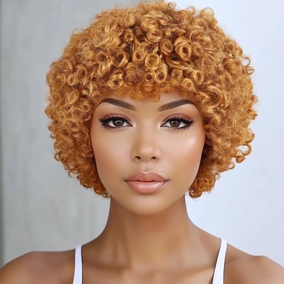 Brasileiro remy cabelo humano completo máquina feita perucas curtas afro encaracolado perucas para mulheres afro kinky encaracolado perucas com franja 180% densidade