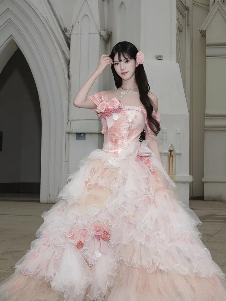 A new fashionable one-shoulder birthday dress for adults