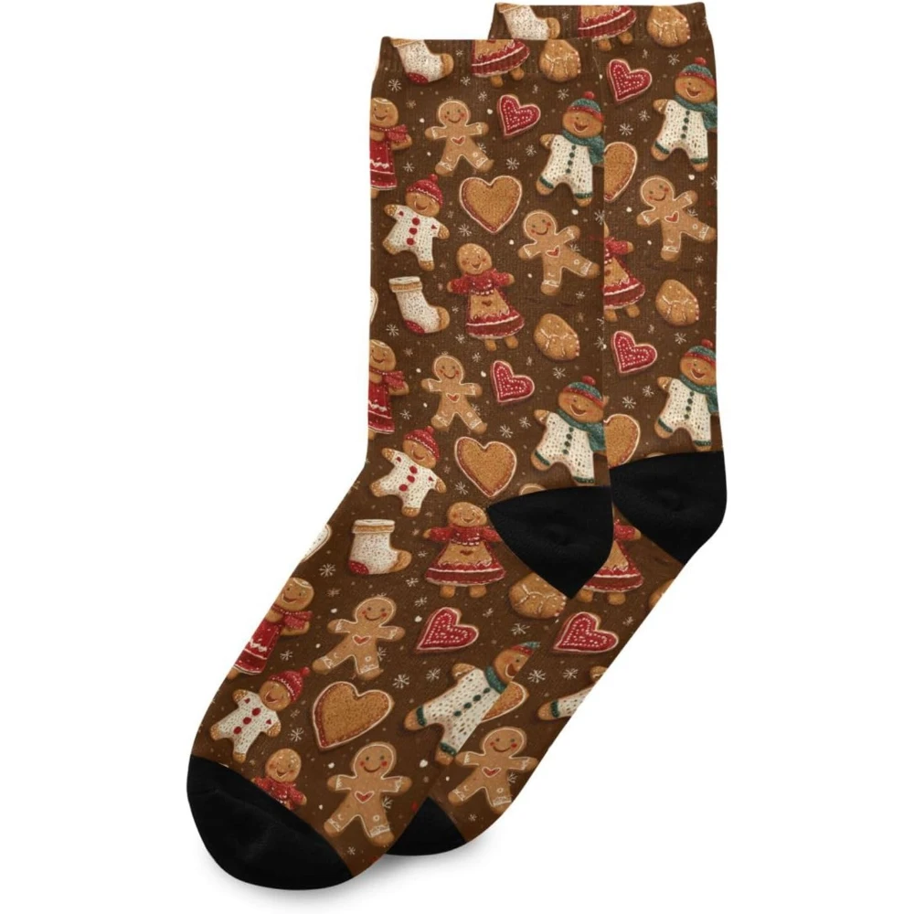 

Коричневые милые рождественские пряничные носки для женщин и мужчин, длинные носки в виде пряничного человечка с печеньем для спортивного бега с принтом
