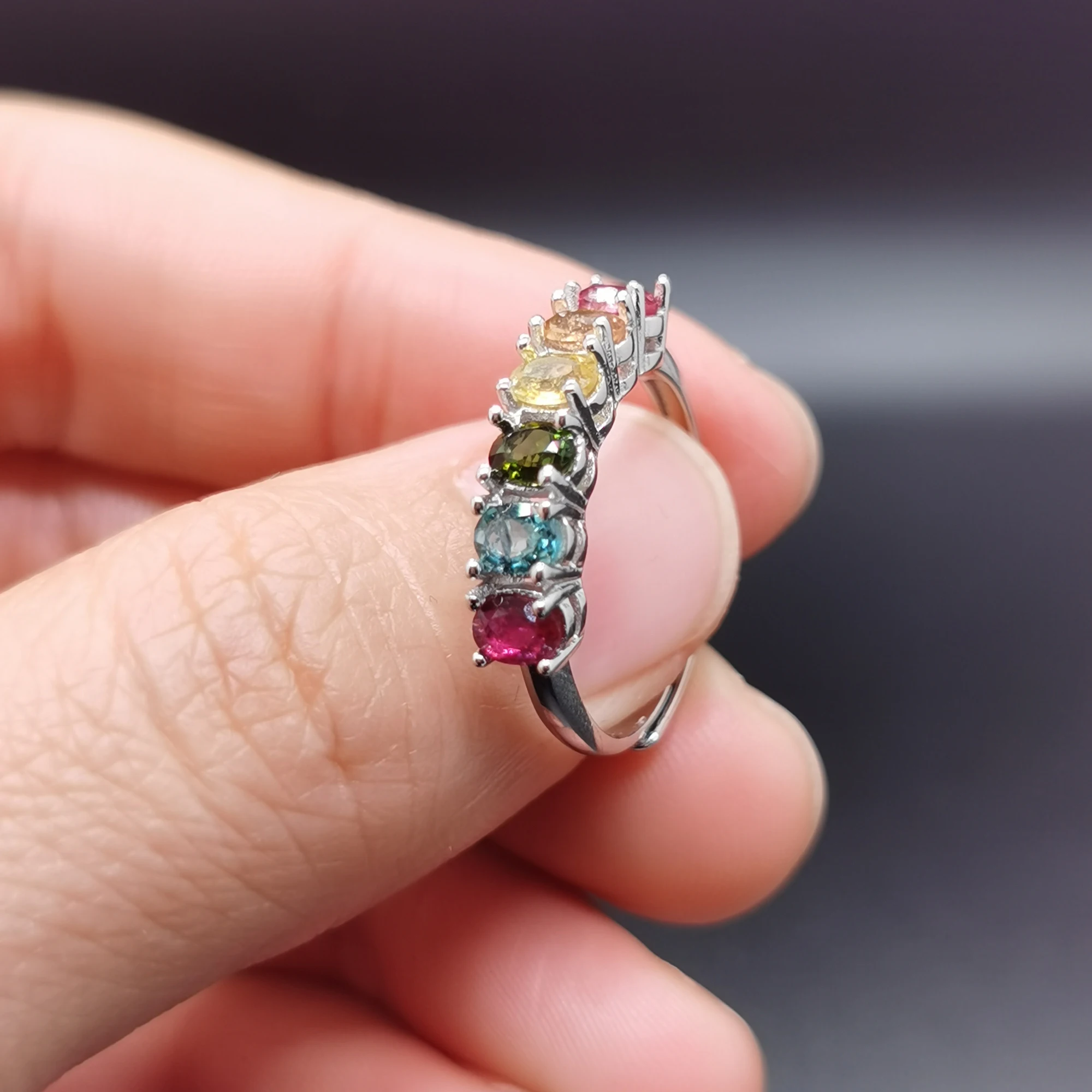Simple Silver Gemstone Half Eternity Ring Total 0.72ct 3mm*4mm Natural Tourmaline Ring for Daily Wear October Birthstone - view 6