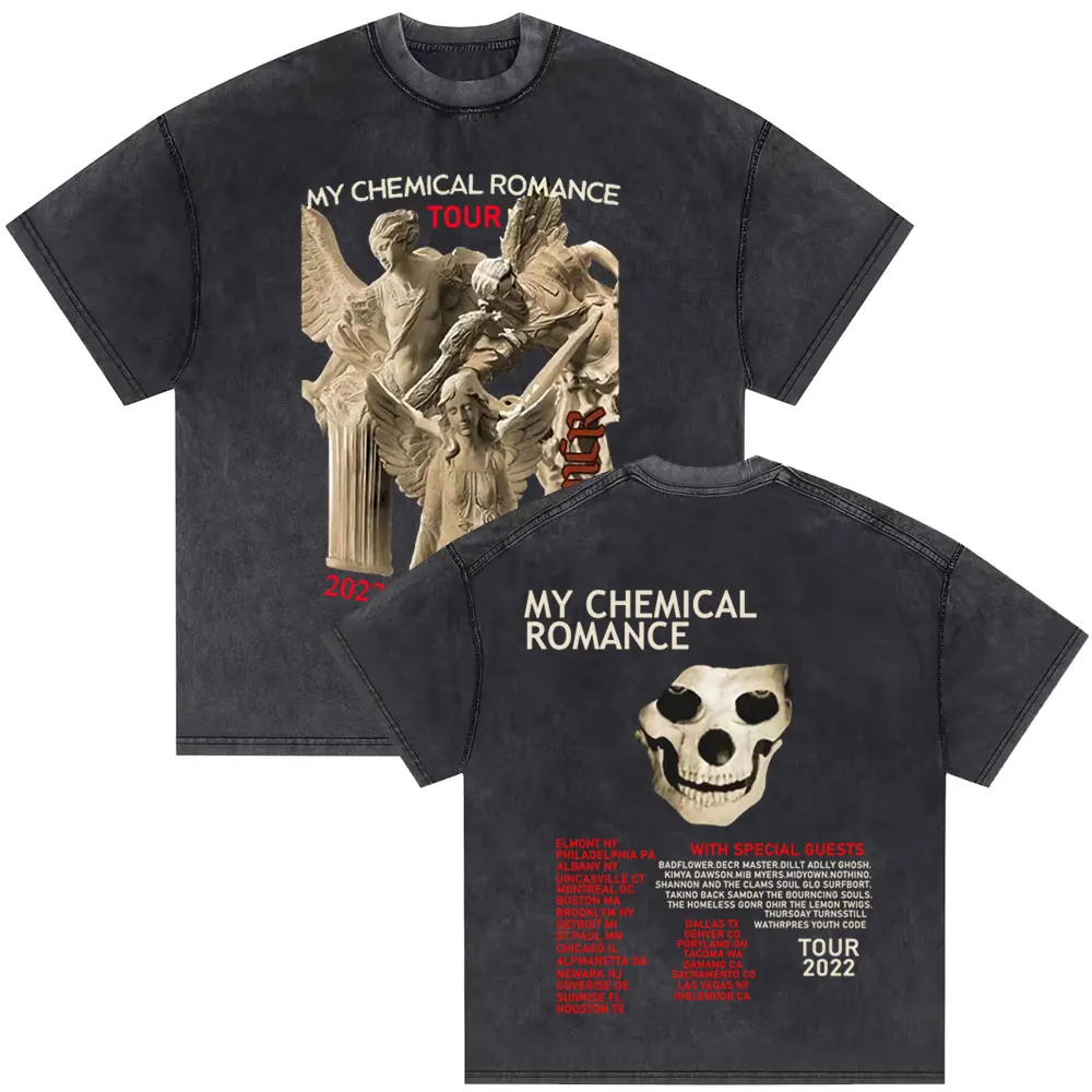 

Washed Vintage Men Rock Band My Chemical Romance Tshirt MCR Hourglass 2022 Tour T-shirts Mens Oversized T Shirts Short Sleeve