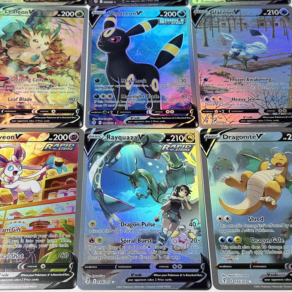 PKM PTCG Evolving Skies (EVS) V Foil Proxy Game Card Umbreon/Sylveon/Umbreon/Rayquaza/Leafeon/Glaceon/Noivern/Espeon/Dragonite V