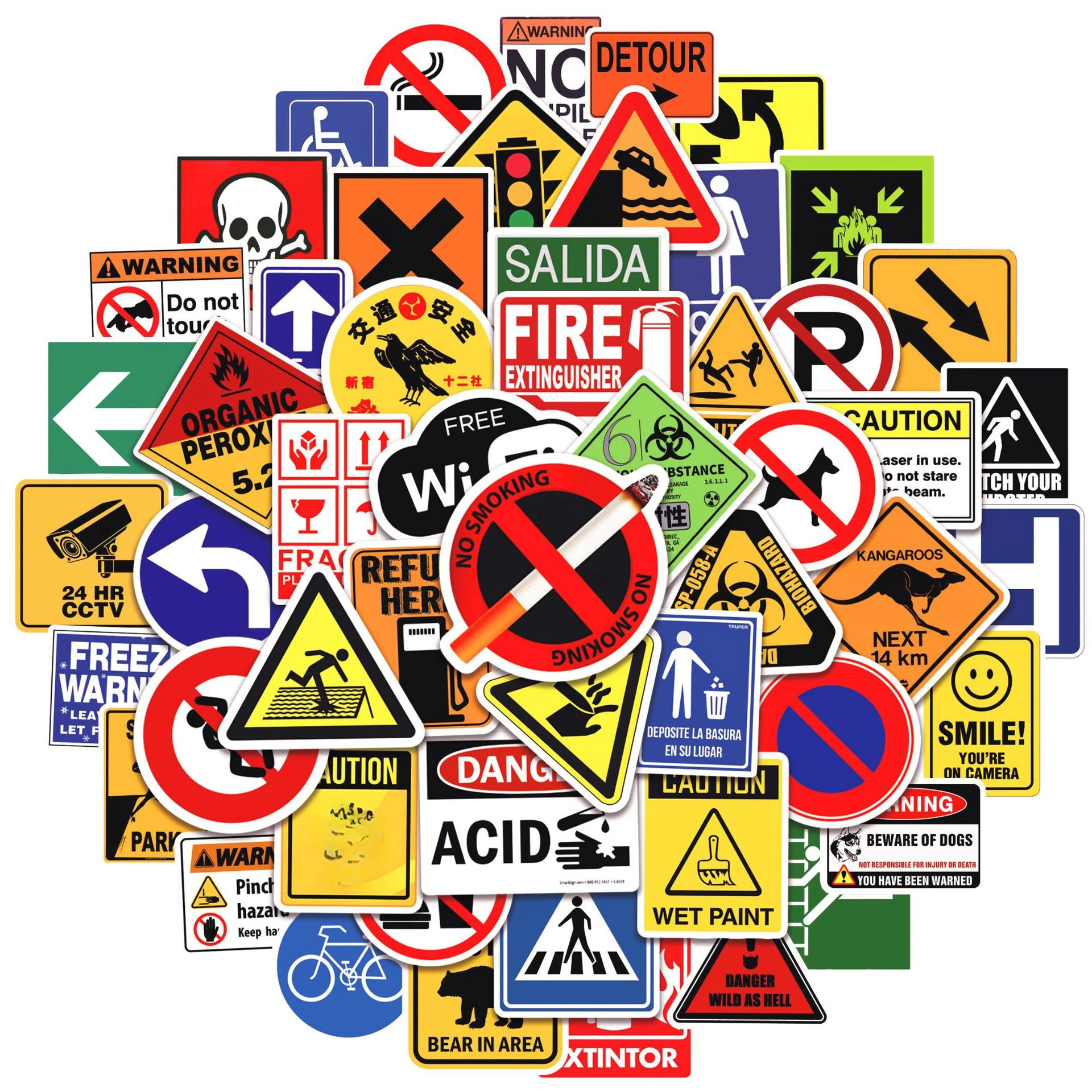 

50/100Pcs Cool Warning Sign Stickers for Laptop Luggage Guitar Skateboard Graffiti Bicycle Car Decals Sticker Waterproof