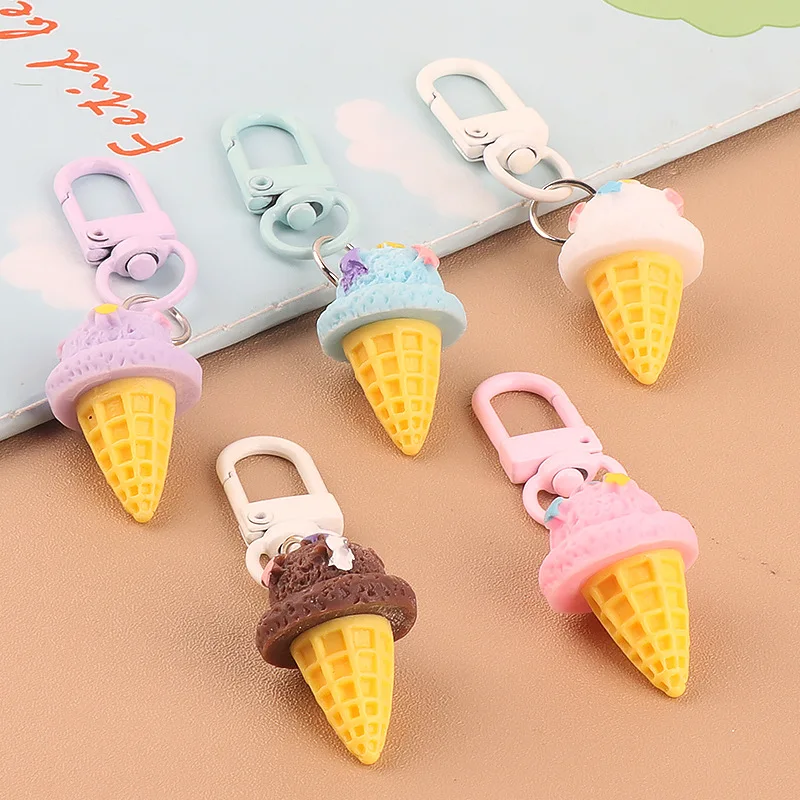 Realistic Ice Cream Keychain - Resin Star Cone Charm with Candy-Colored Sprinkles, Cute Foodie Bag Clip for Girls/Teens