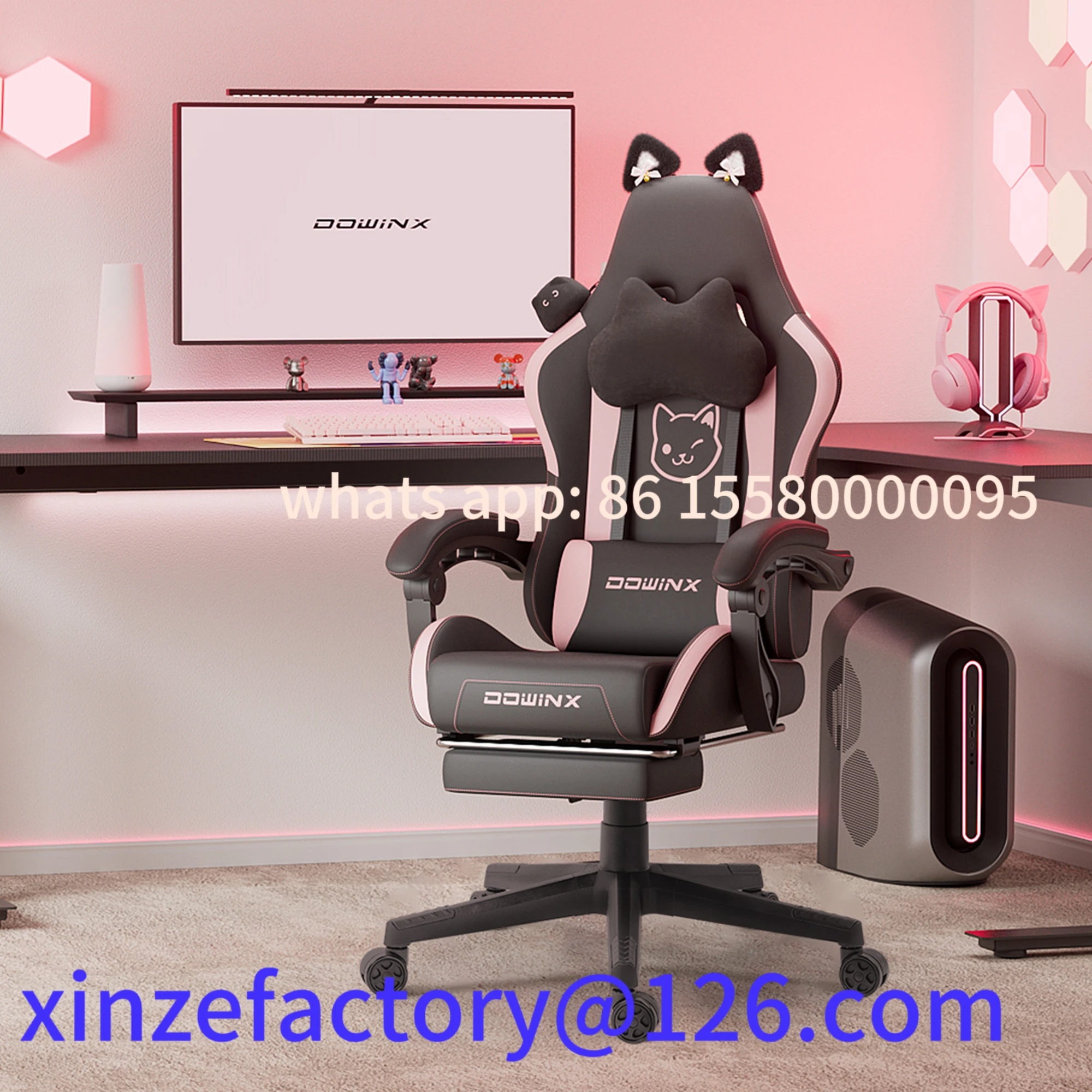 

Customizable Gaming Chair Cute with Cat Ears and Massage Lumbar Support