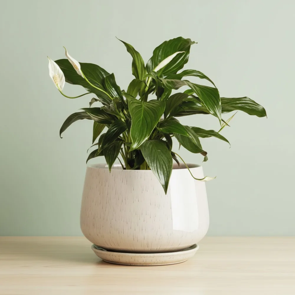 

10 Inch Ceramic Plant Pot with Drainage Hole & Saucer - Durable Indoor Planter for Modern Home Decor, Reactive Glaze Beige