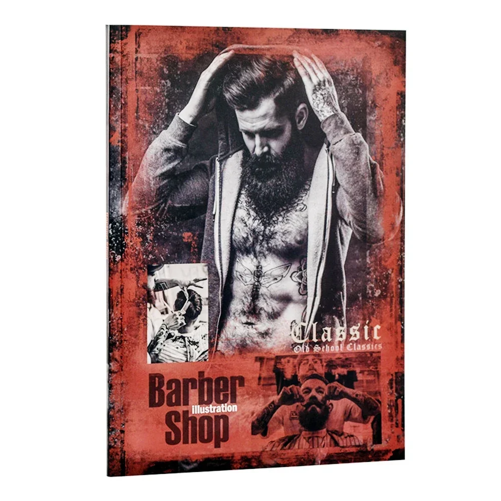 

Classic Retro Sculpture Pomade Hair Style Design Pattern Books Painting Vintage Men's Oil Head Picture Album BarberShop Magazine