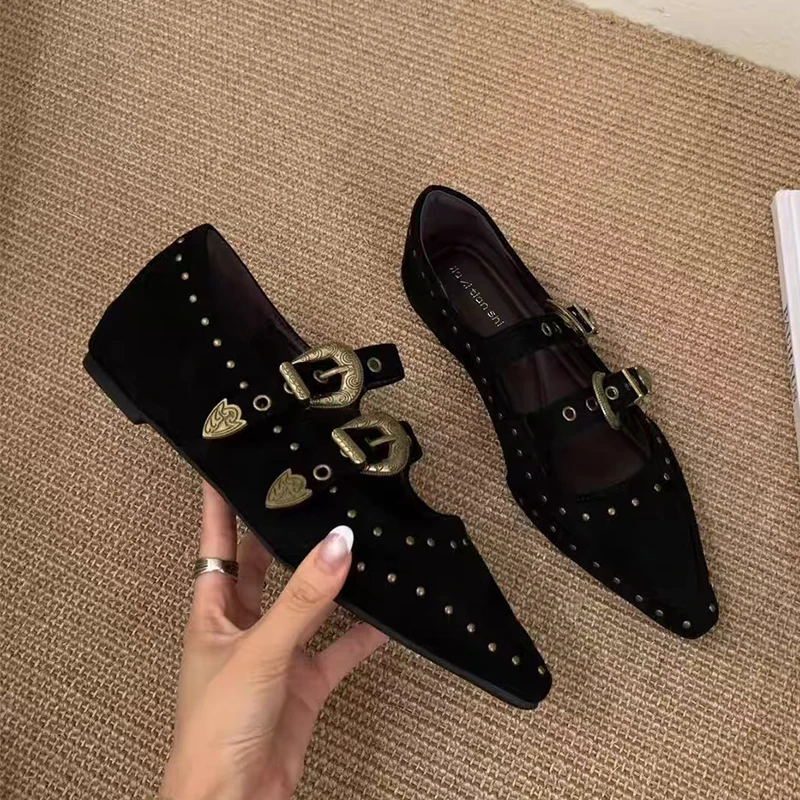 

Женские туфли Мэри Джейн на плоской подошве, туфли с острым носком, летние сандалии, новинка 2024, неглубокие модельные туфли с пряжкой, повседневные прогулочные туфли, Zapatillas Mujer