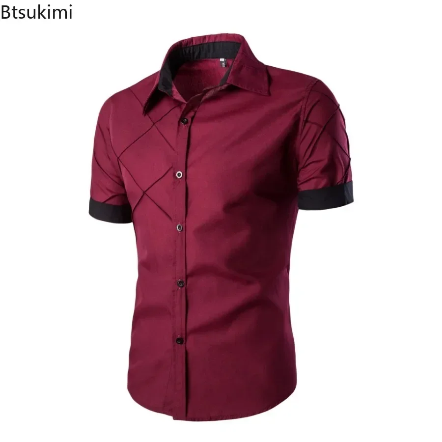 Camisa de manga corta informal de estilo empresarial a la moda para hombre, camisas formales sociales básicas de algodón cómodas, blusa de alta