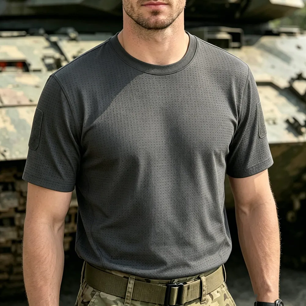 nylon tactical short sleeved outdoor sports men's T-shirt with high elasticity, moisture absorption, breathability, quick drying