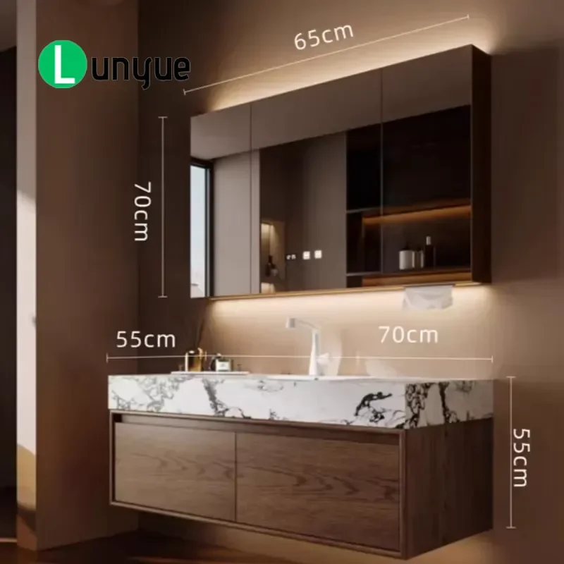 Custom Retro Red Oak Wall Mounted Bathroom Vanity Cabinet with Integrated Basin 70cm to 110cm Modern Storage Furniture for