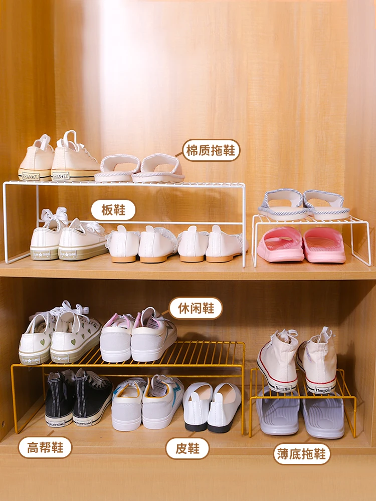 Layered shelves within the shoe cabinet, expandable storage racks, slipper racks, cabinets, space saving tools, partition boards