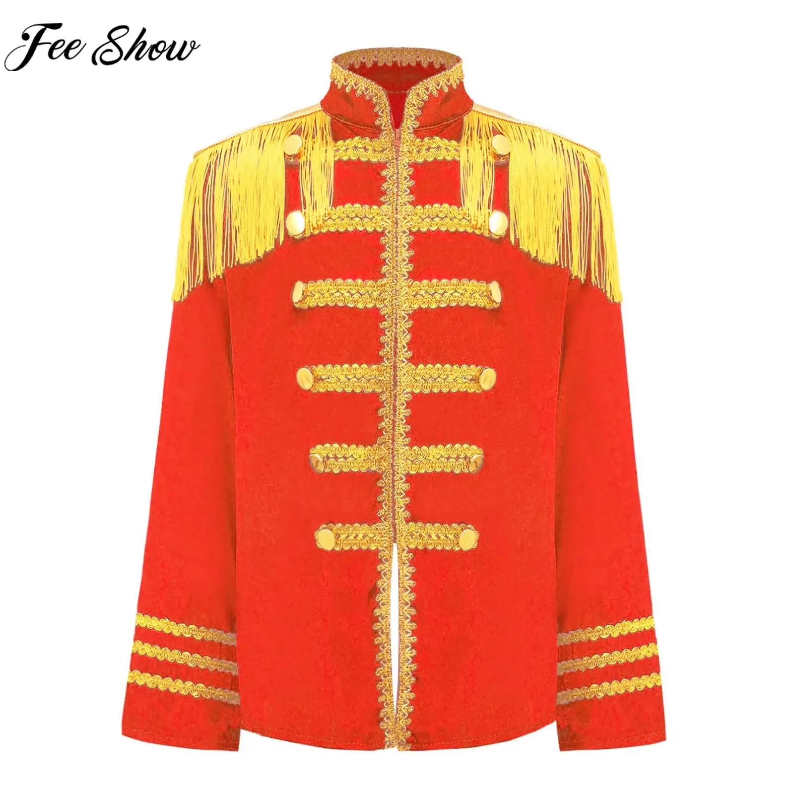 6-16Y Halloween Carnival 1960s British Pop-Star Rock Band Musician Cosplay Costume Long Sleeve Gold Trim Tops for Boys Girls