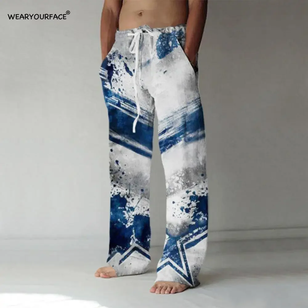 Stars and Stripes Straight Full Length Wide Leg Pants Printed Hipster Fashion Trousers Streetwear Jogger Sweatpants Men Clothing