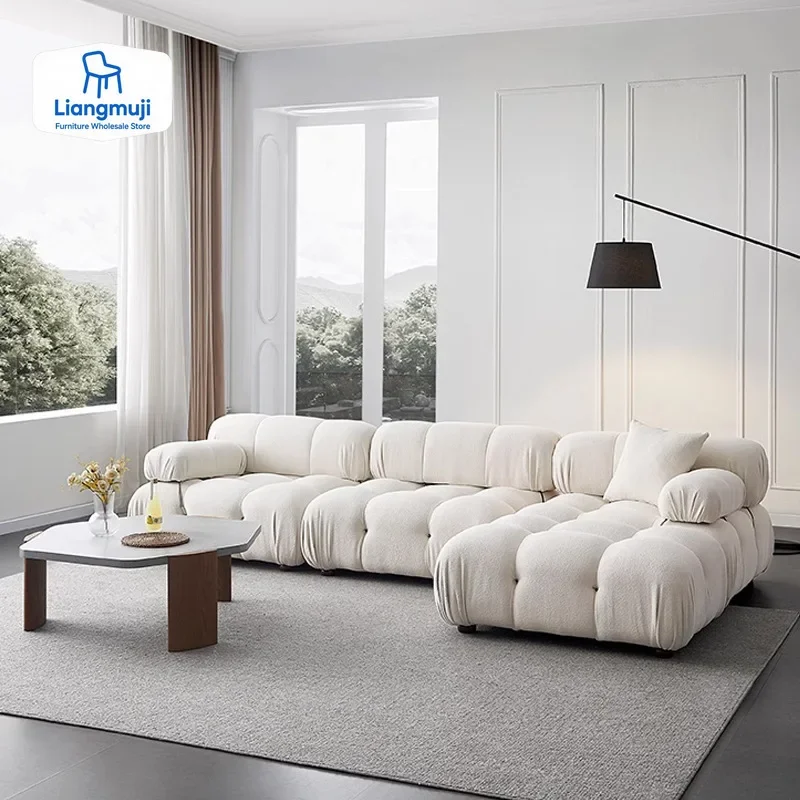 

Lambswool Minimalist White Sofa Modular Floor Reading Module Living Room Sofa Straight Comfort Divani Soggiorno Home Furniture