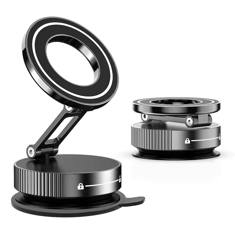 

Magnetic Car Phone Holder [96+LBS Suction & 2800gf Magnetic ], 360°Adjustable Vacuum Car Phone Mount, Foldable Magnetic Suct