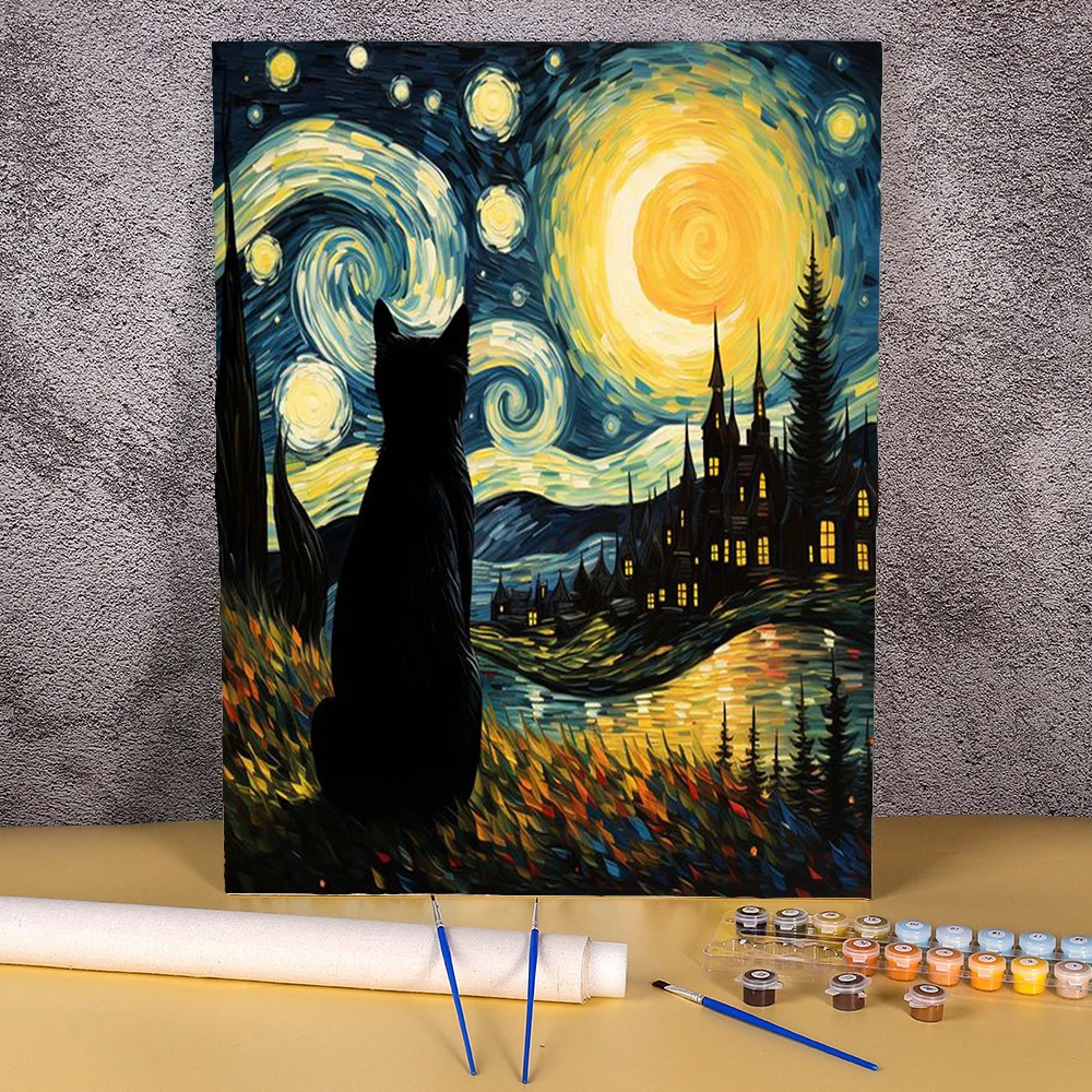 

Painting By Numbers Oil Cartoon Acrylic Paints Kits Watercolor Wall Accessories Decoration For Home Abstract Starry Sky Picture