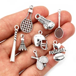 Fashion Antique Silver Plated Baseball Badminton Gloves Sport Chrams Metal Alloy Pendant DIY Charms DIY Jewelry Making Findings