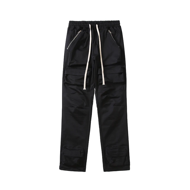 High Street Multi-pocket Drawstring Overalls Mens Straight Vibe Style Oversize Casual Cargo Pants Hip Hop Loose Baggy Trousers