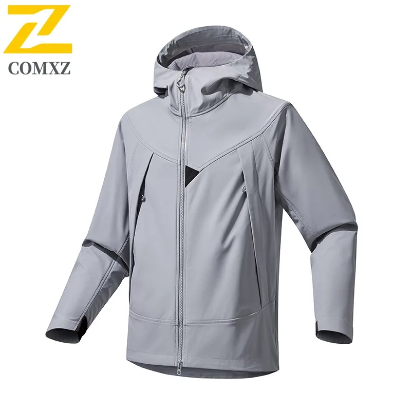 COMXZ Men Hooded Jacket 2025 Waterproof Windproof Lightweight Outdoor Adventure Fishing Camping Jackets Autumn Hunting Coat