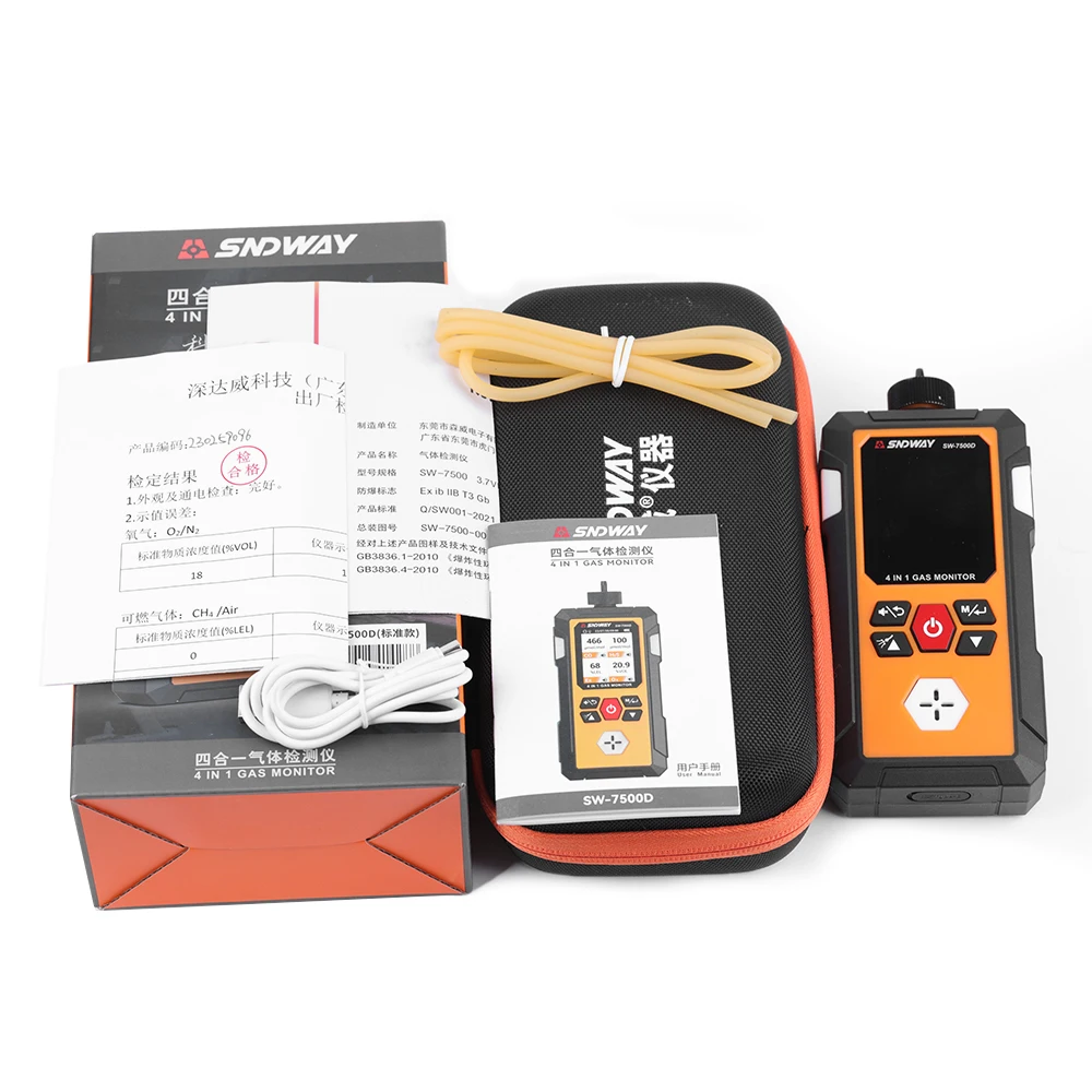 SNDWAY Gas Detector Meter 4 in 1 Oxygen O2 Carbon Monoxide CO H2S Ex Combustible Gas Analyzer Leak Detector