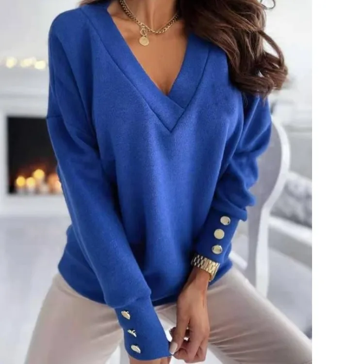 

Solid color versatile pullover warm sweater V-neck long-sleeved 2025 winter base layer top maglioni ropa de invierno para mujer
