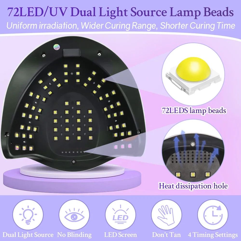 UV LEDネイルランプ,大画面,72個のLED,プロのマニキュア,サロン機器,380W