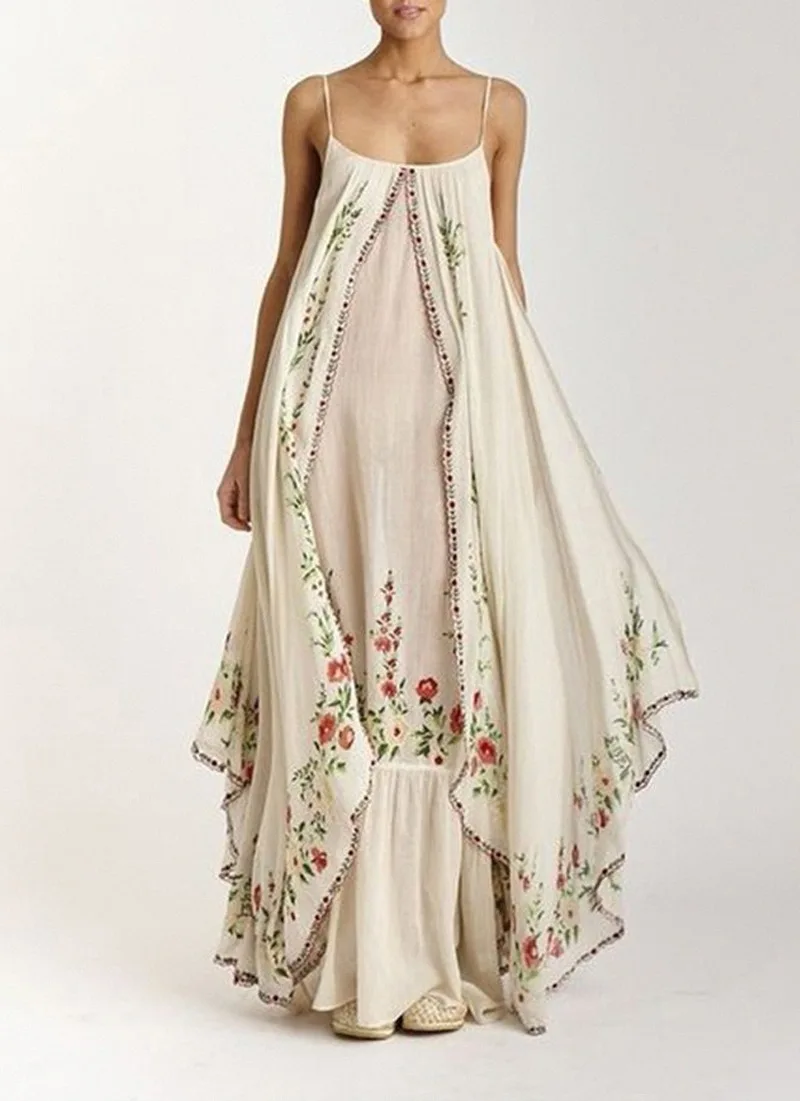 

Floral print fashion summer long women dress maxi chiffon casual dress elegant beach bohemian ladies dresses