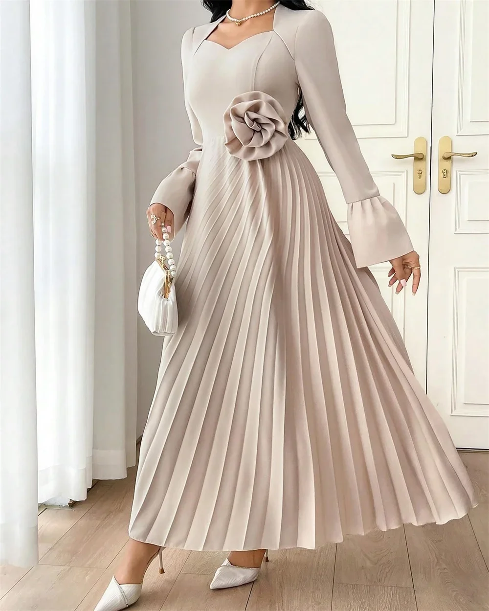 Customized Customized Formal Evening Gown Sweetheart A-line Anke Length Flower Waist Draped 3D Rose Bespoke Occasion DressesProm