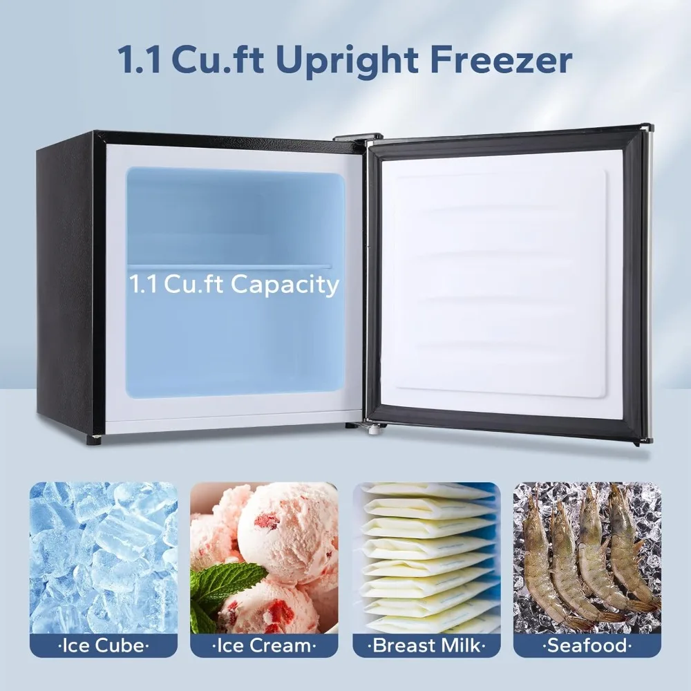 Upright Freezer,1.1Cu.ft Mini Freezer with Removable Shelf, Single Door Compact Freezer for Home, Kitchen, Office, Apartmen