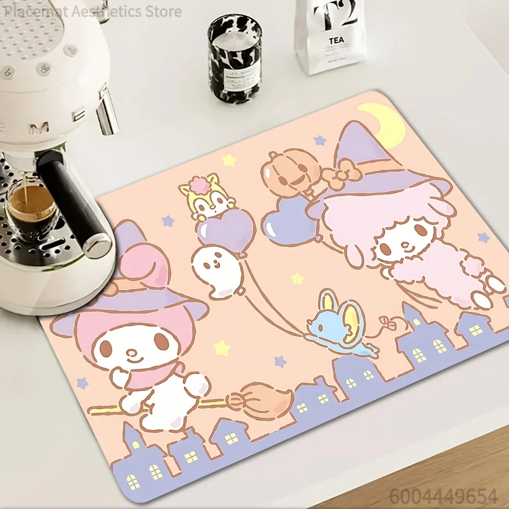 Festive Spirit Dish Drying Mats Featuring Christmas Joy M-My Melodys & Friends, a Single Absorbent Mat for Coffee Machines. This