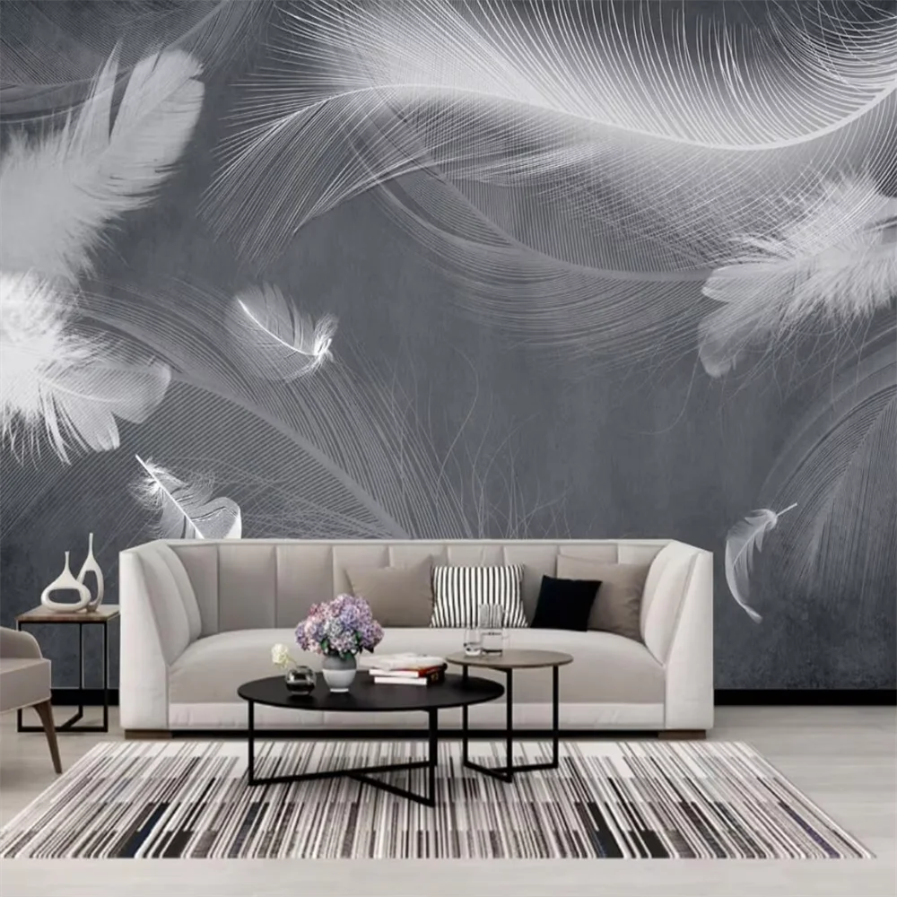 custom Nordic black and white gray feather wallpapers living room TV background mural wallpaper home improvement wall stickers