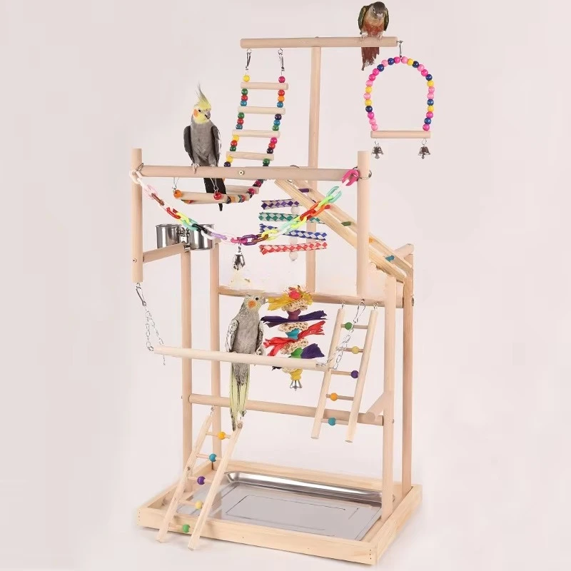 

Large wooden perch training rack with cooling ladders and swings for birds to entertain themselves