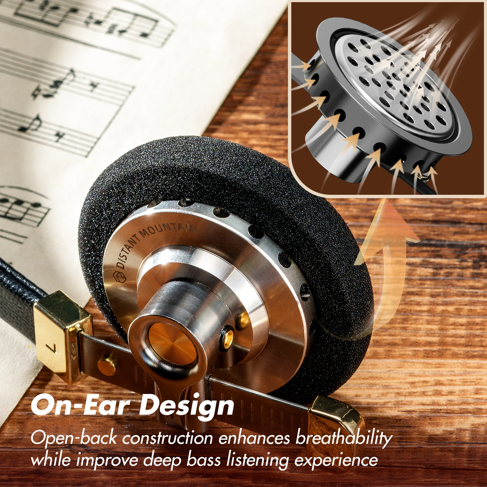 ROSESELSA Distant Mountain Retro On-Ear Wired Headphones Fashionable Headset Metallic HiFi Earphones