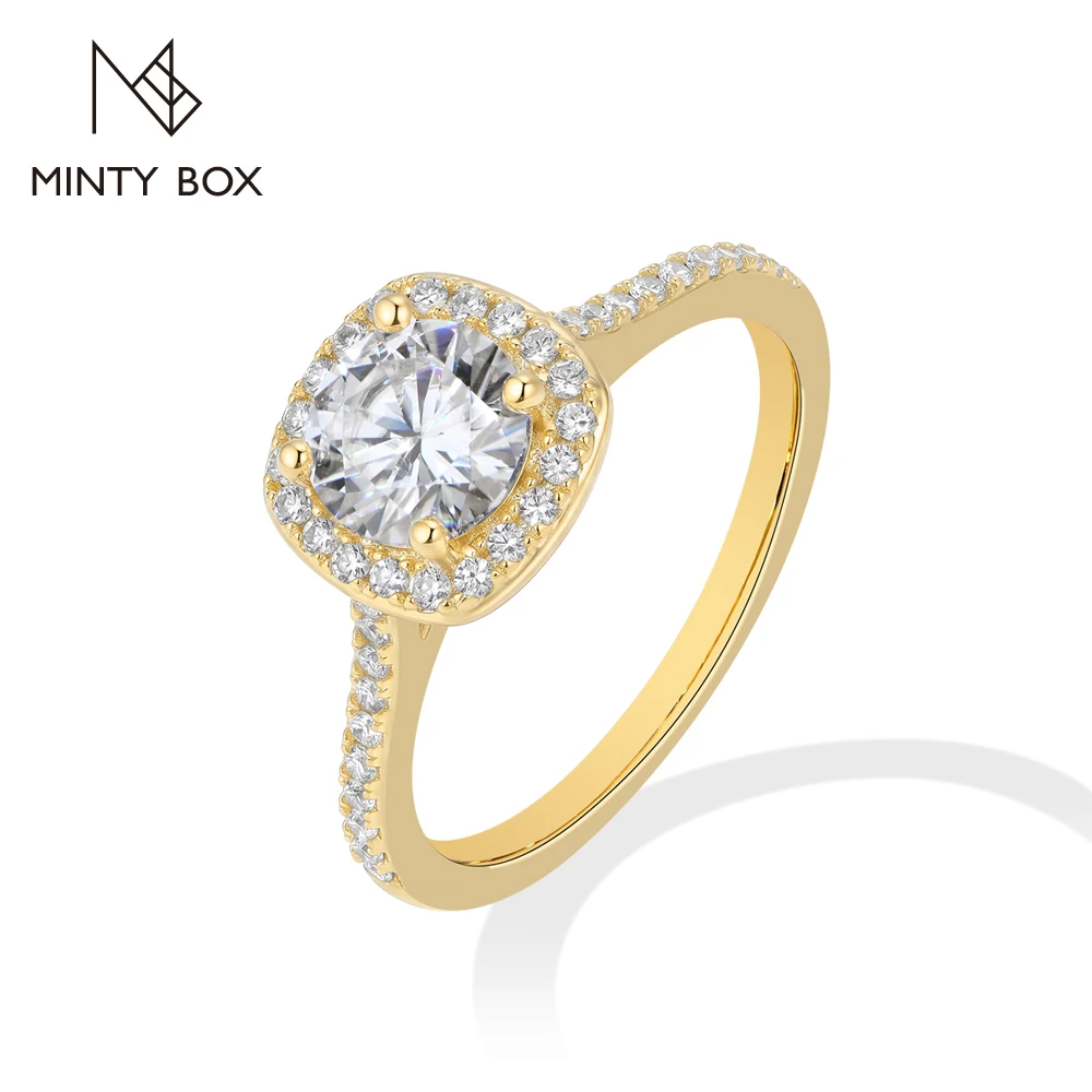 MINTYBOX Classic Square Round 1CT Moissanite Rings for Women 925 Silver Wedding Band Party Daily Office Jewelry With Certificate