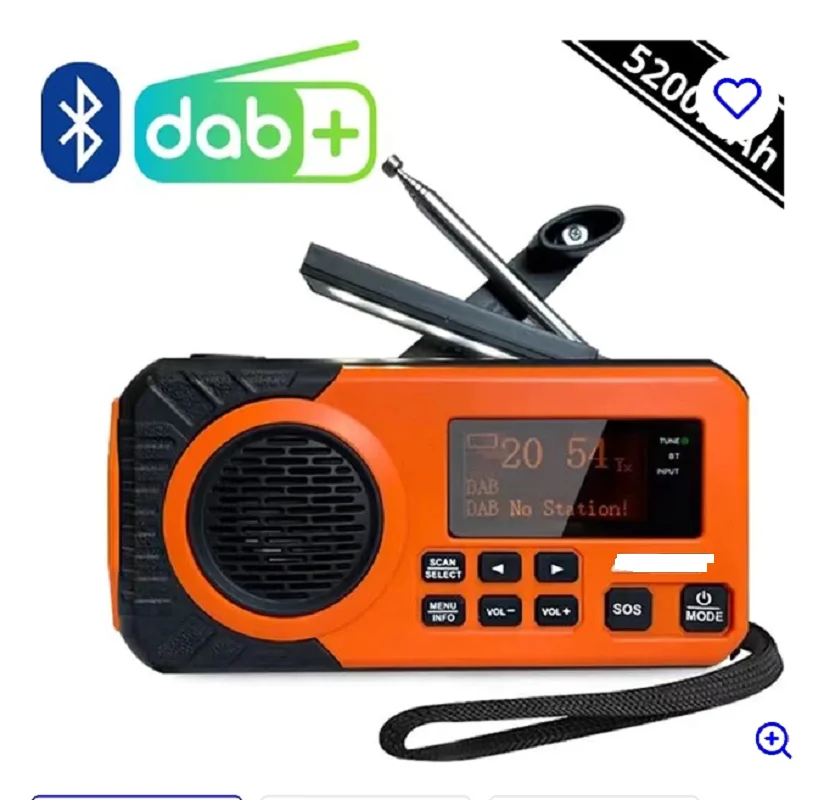Radio numérique DAB/DAB +/FM avec batterie externe 5000mAh, Radio SOS d'urgence solaire avec lampe de recharge à manivelle et torche pour le camp