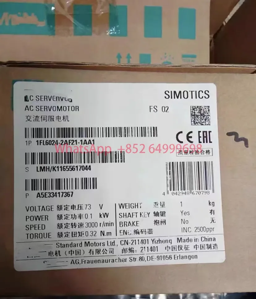 

1FL6024-2AF21-1AA1 Brand new SIMOTICS S-1FL6 Motor, LI, SH20, TTL 1FL6024 2AF21 1AA1