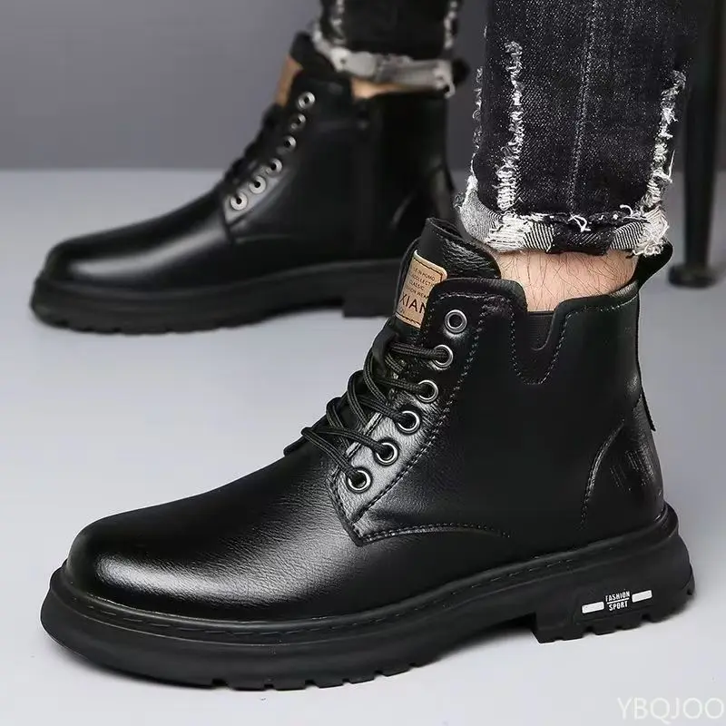 Imagen 5: Zapatos de hombre de caña alta, modernos y versátiles, para primavera y otoño, informales, cómodos, a la moda, retro, sencillos, cálidos, botines cortos.