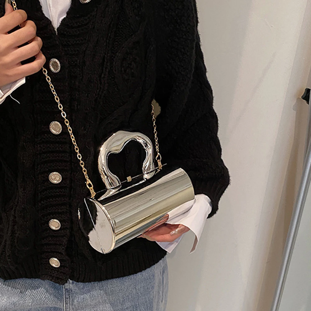 Fashion Cylinder Bag for Women Party Clutches Metal Handle Mini Evening Purses Y2K Crossbody Shoulder Bag Luxury Design Handbags