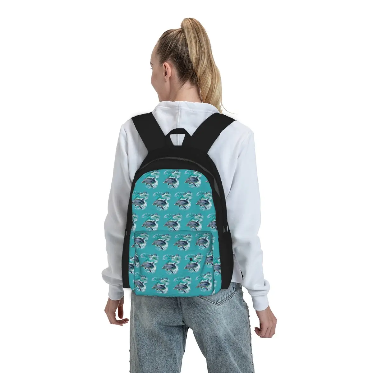 

Dolphins Catching Waves Backpack Student BookBag Kids School Bag Computer Shoulder Bags for Men Women