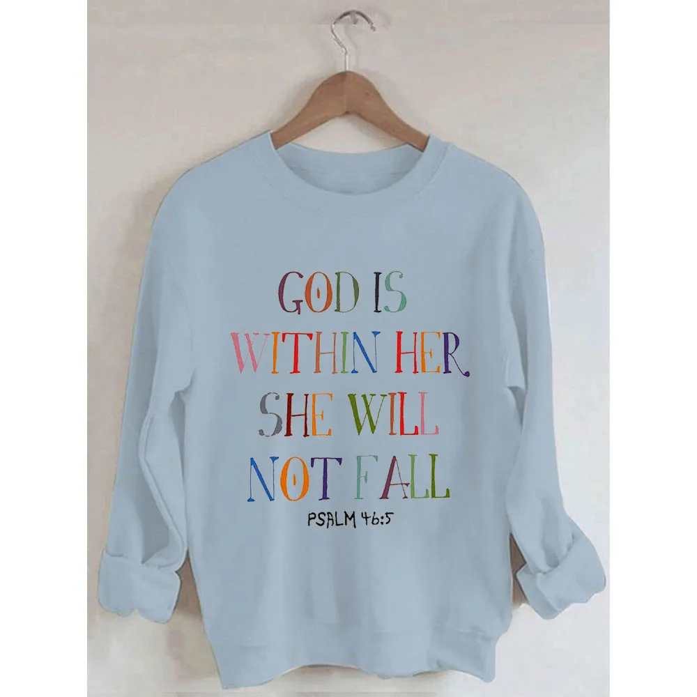 Rheaclots God Is Within Her She Will Not Fall Print Women's Cotton Female Cute Long Sleeves Sweatshirt