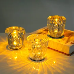 Lámpara de cristal LED recargable por USB, lámparas de mesa de diamante para dormitorio y sala de estar, decoración de fiesta y cena, luces creativas LT048, 1 unidad