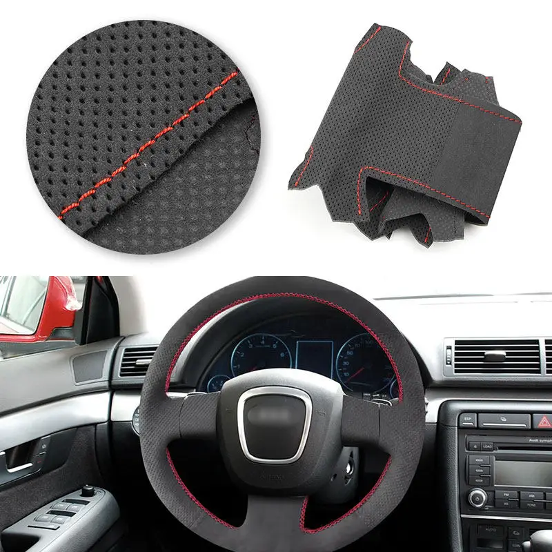 For Audi A3 8P Sportback A4 B7 Avant A6 C6 S4 Seat Exeo Car Interior Steering Wheel Suede Leather Cover Protective Trim