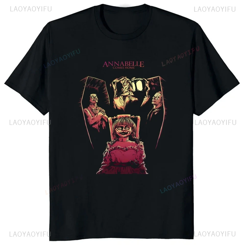 Happy Halloween Vintage Horror Movie Annabelle Printed T-shirt Top Neutral Trend Unisex Shirt Pattern Large T-shirt