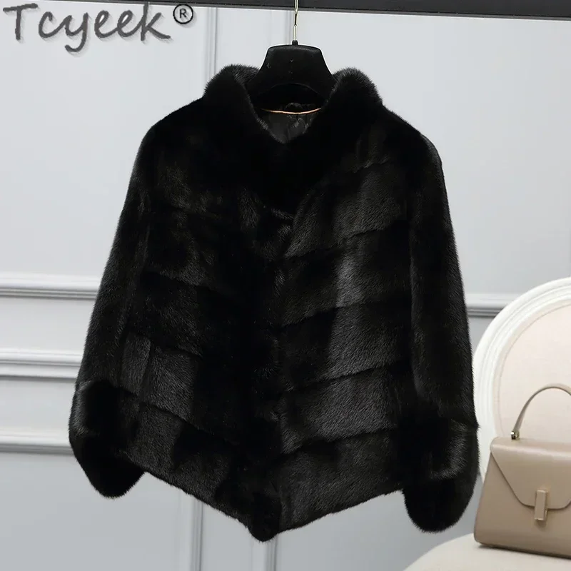 

Tcyeek Natural Mink Fur Short Coats Elegant Warm Fur Jacket Female Winter Real Fur Coat Women Clothing Casaco Feminino 2023