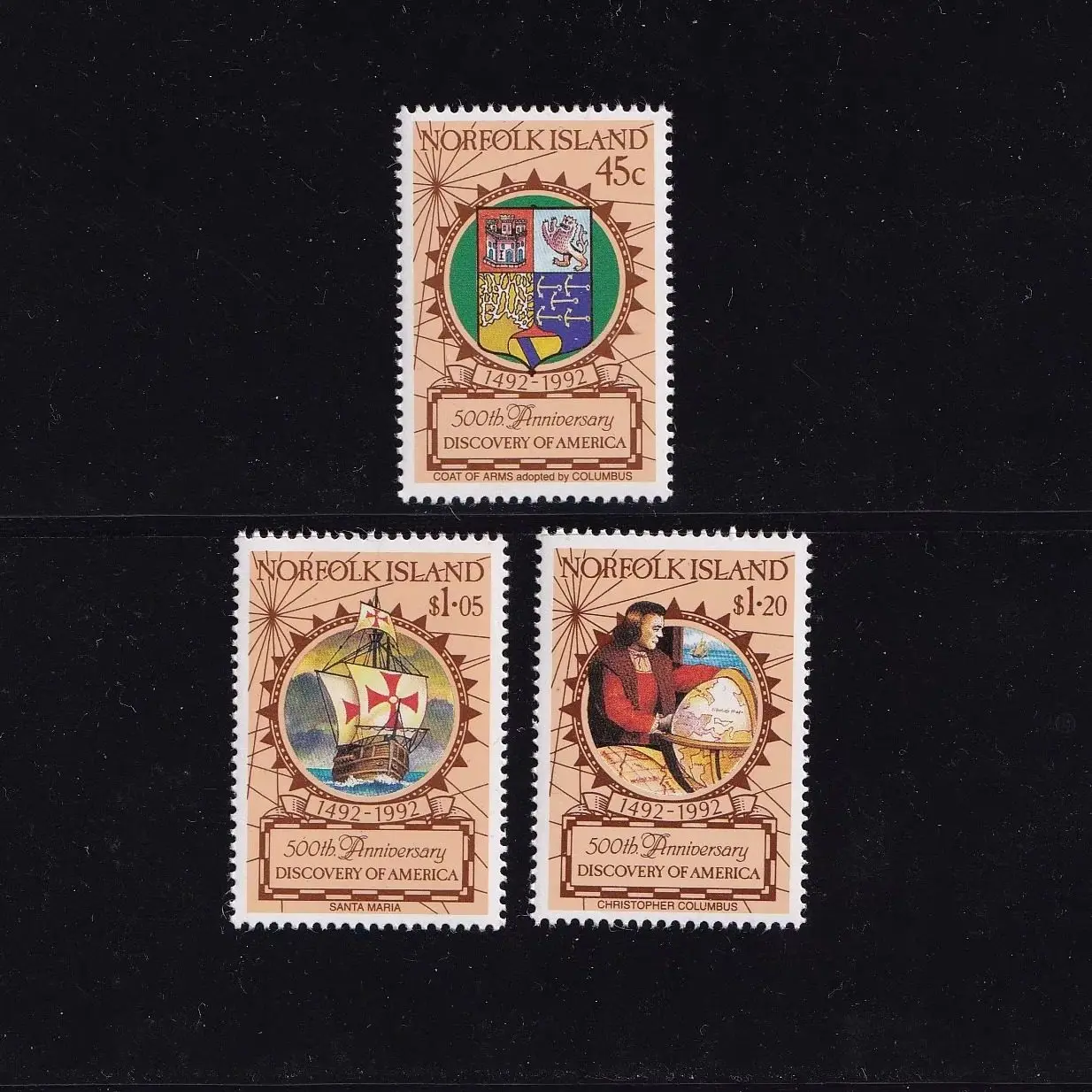 3 Pçs/set Novo Selo Postal Ilha Norfolk 1992 Columbus Descoberto América Selos Postais MNH