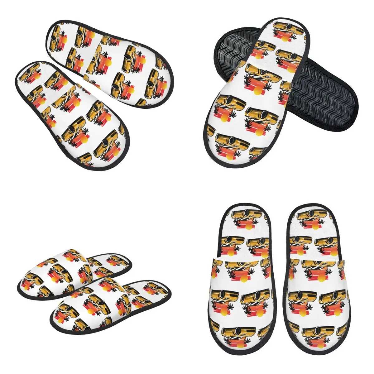 Custom Yellow Corvette Z06 Sunset Palms Slippers Memory Foam Warm Soft Women House Slipper Bedroom Cozy Shoes