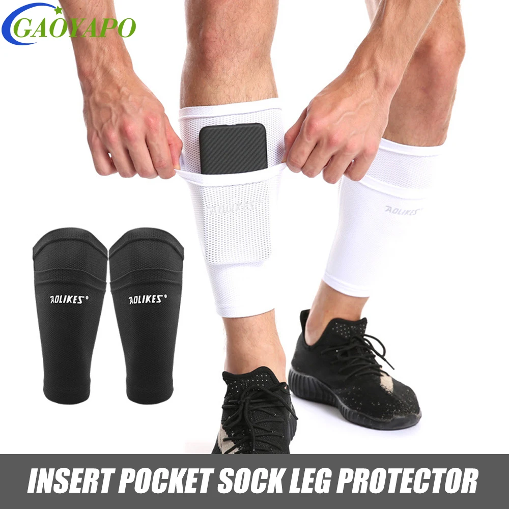 1Pair Leg Calf Compression Sleeve with Shin Guard Pads Pocket,Calf Support Sleeves Legs Pain Relief Footless Socks for Running