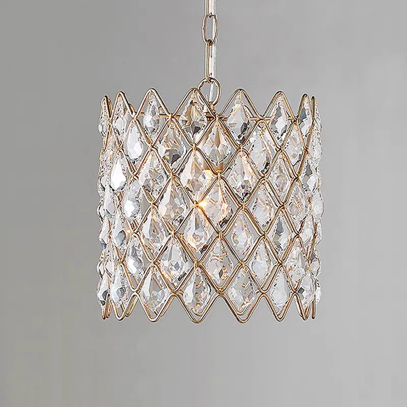 Modern Luxury Crystal Chandelier For Bedroom Dining Room Kitchen Table Gold Round Pendant Light With Diamond Shaped K9 Crystal