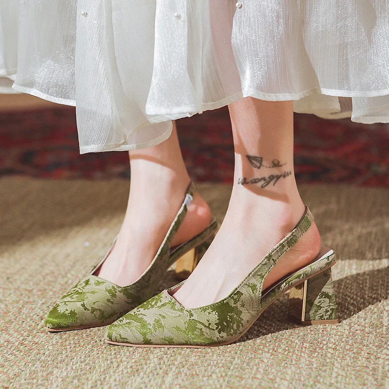 

Женская обувь 2025 г., высококачественные женские туфли на высоком каблуке со шнуровкой и манжетами, модные офисные и карьерные сандалии с принтом, новые сандалии с неглубоким носком